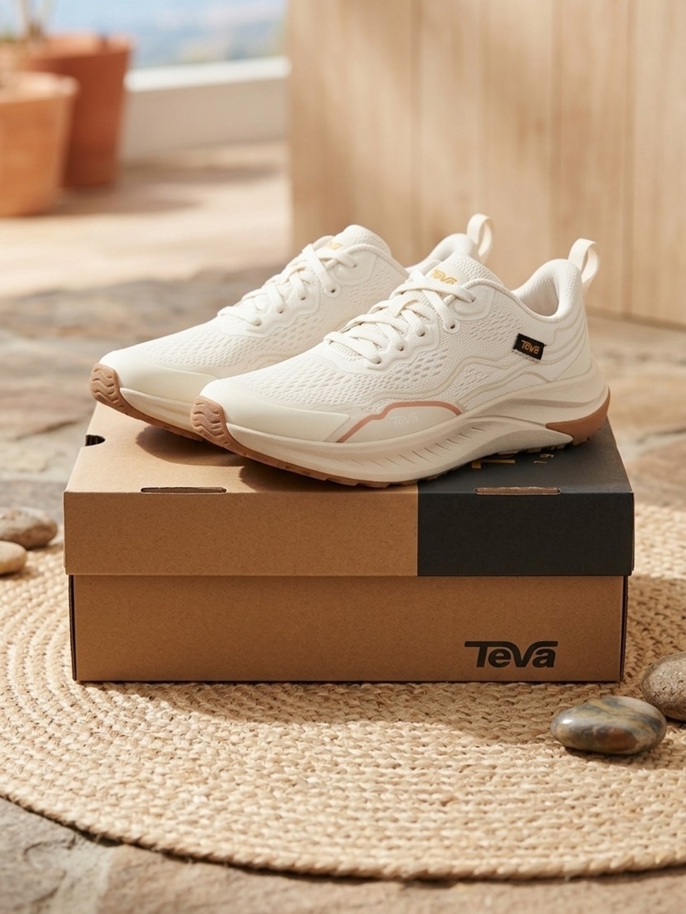 Teva Men's Cream and Tan Knit Running Sneakers